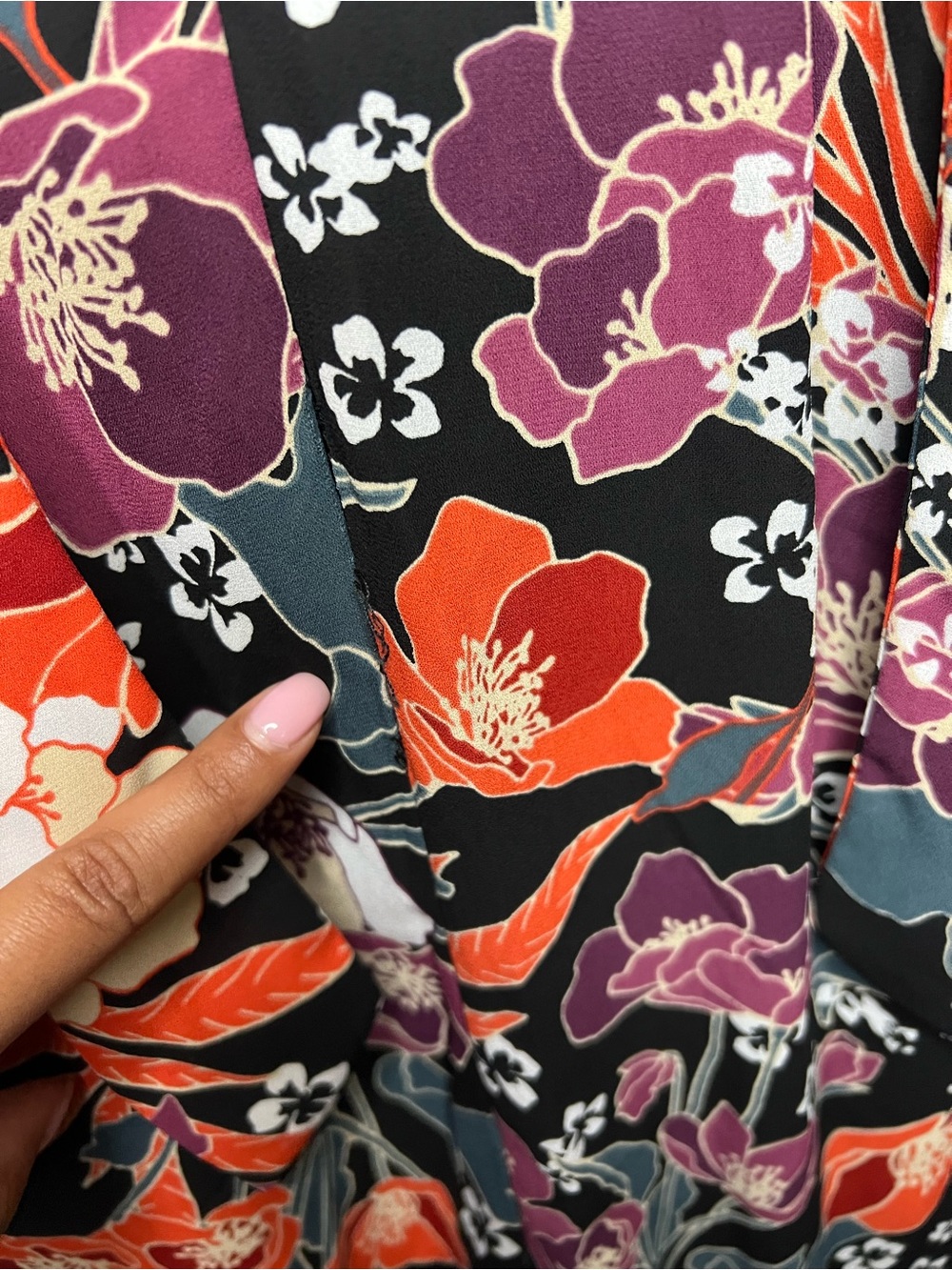 Julia Jordan  Puff Sleeve Midi Dress Black with Orange & Purple Floral Print S2 - Picture 16 of 16